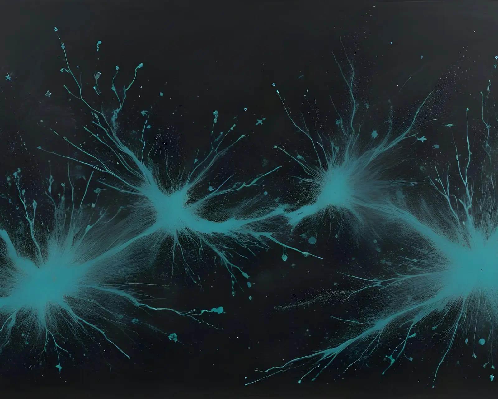 Glowing neuron-like filaments branching and firing against a dark background